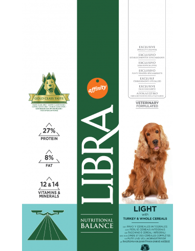 Libra Dog Adult Light 3 kg. Pinso Gossos Adults Totes les Races Sobrepes Gall d'Indi 8410650216614