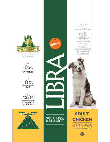 Libra Dog Adult 3 kg.  Pinso Gossos  Adults  Totes les Races  Dieta Normal Pollastre 8410650170312